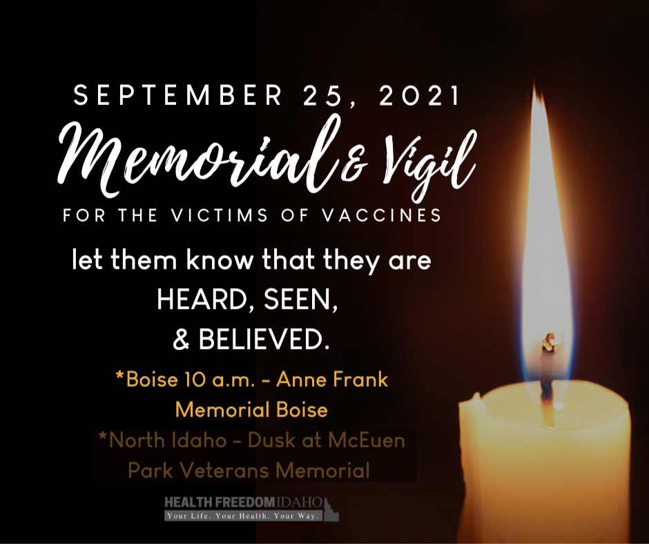 Vaccine Injury Memorial Anne Frank Memorial BOISE Sat Sept 25